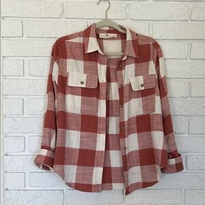 Red and White Plaid Button-Up Shirt
